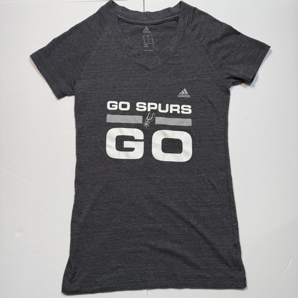 San Antonio Spurs Shirt Womens Small Gray NBA Basketball Go Spurs Go Adidas 2010